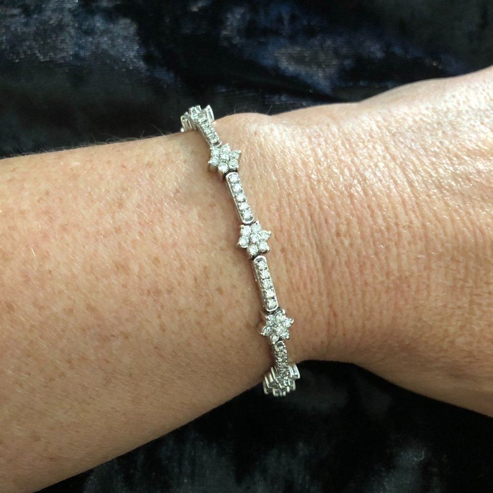 14K Solid White Gold Diamond Tennis Bracelet